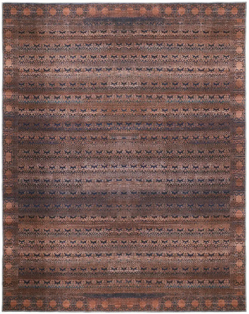 Red Brown And Blue Floral Power Loom Area Rug Photo 1