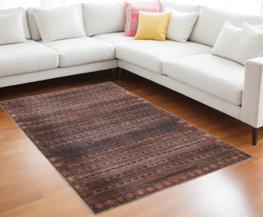 Red Brown And Blue Floral Power Loom Area Rug Photo 1