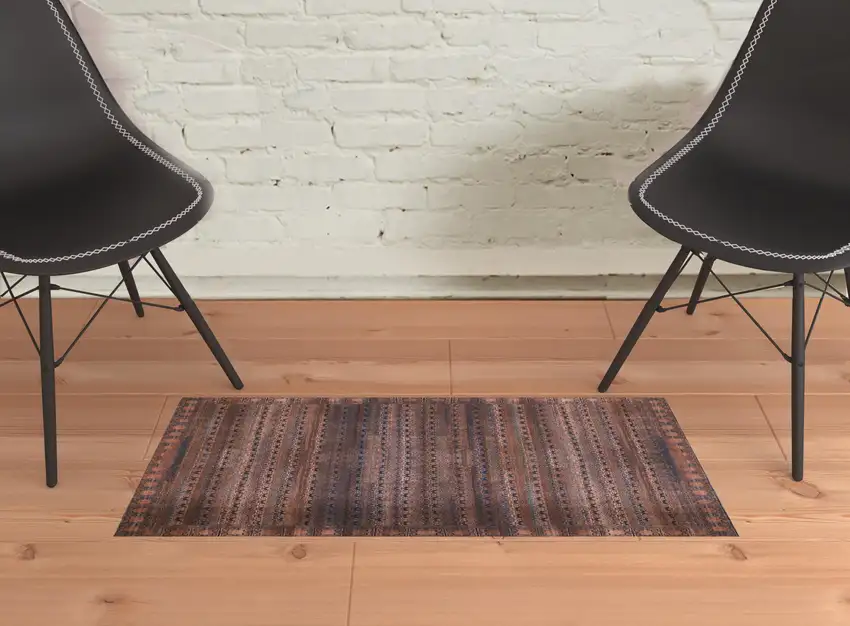 Red Brown And Blue Floral Power Loom Area Rug Photo 2