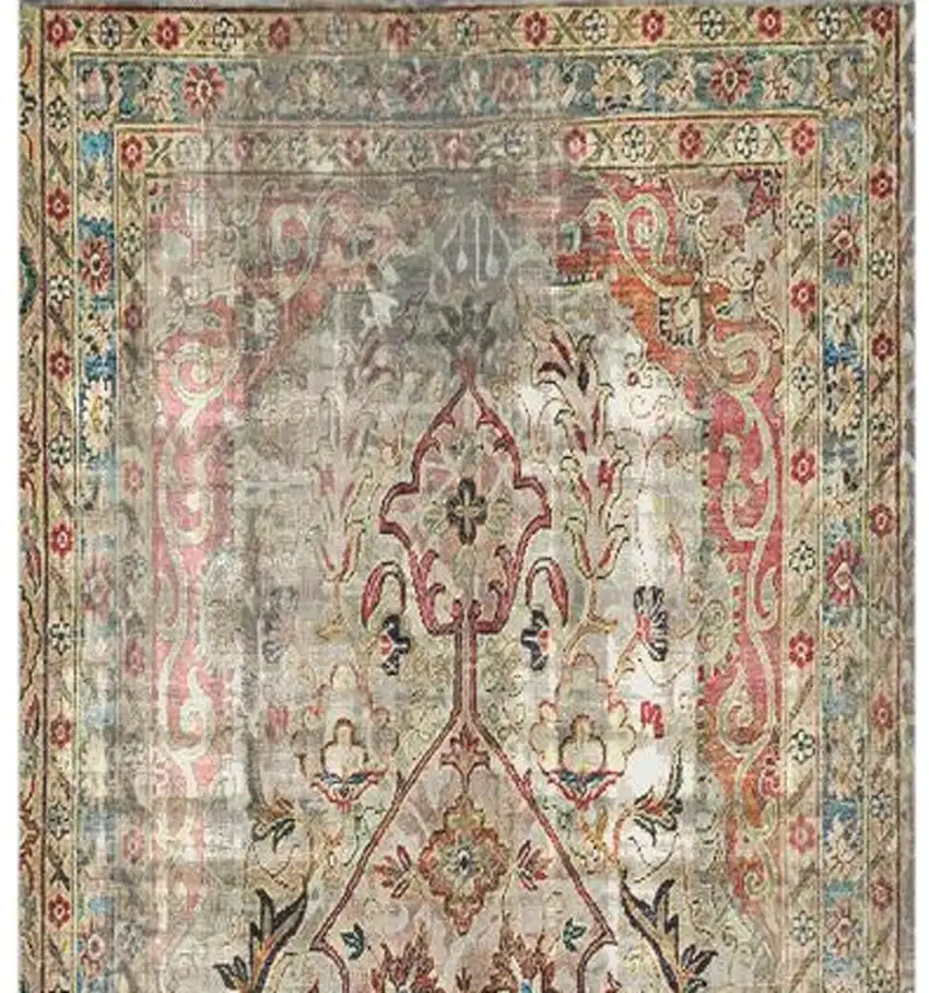 Red Brown And Blue Moroccan Printed Vinyl Area Rug With UV Protection Photo 4