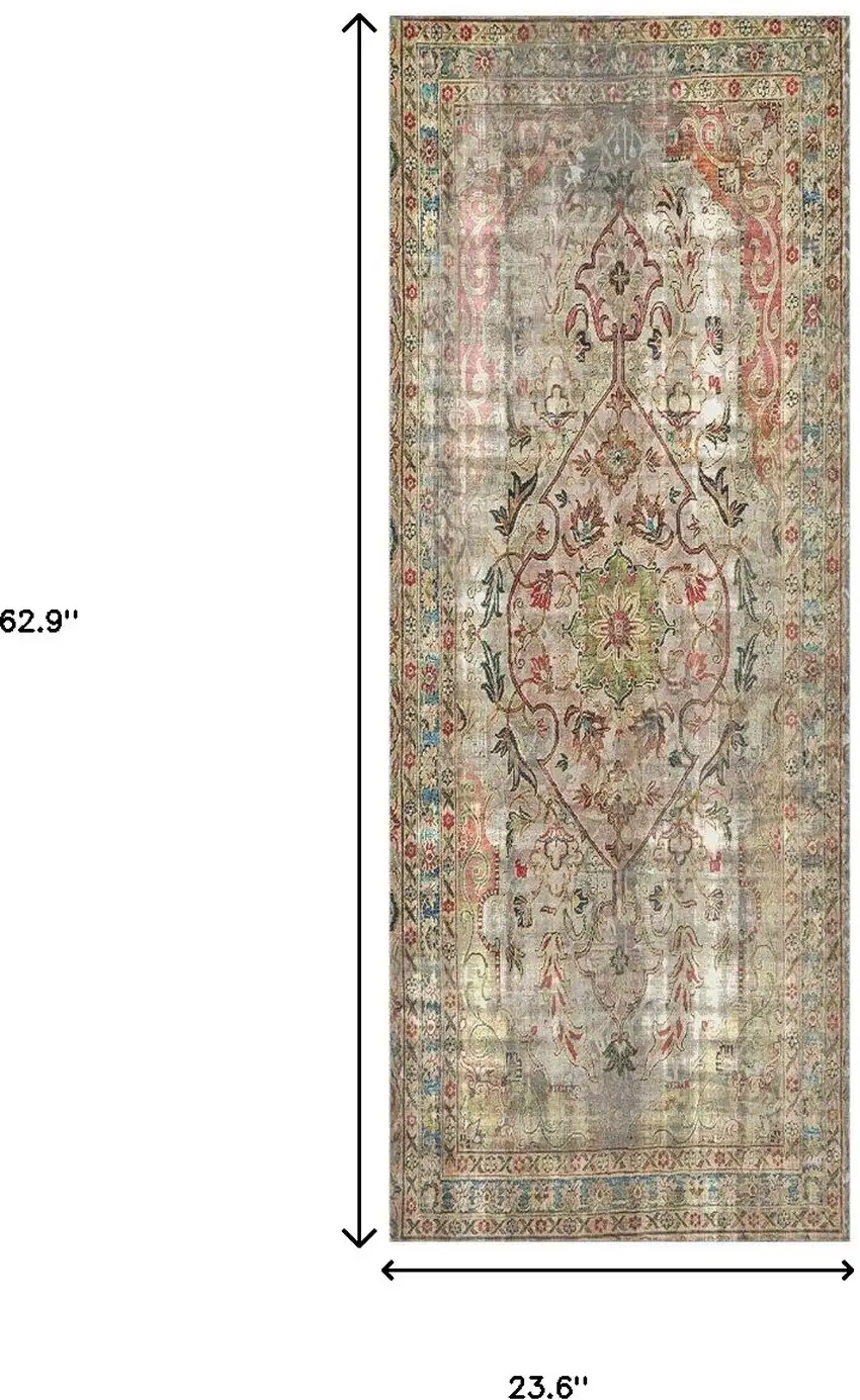 Red Brown And Blue Moroccan Printed Vinyl Area Rug With UV Protection Photo 7