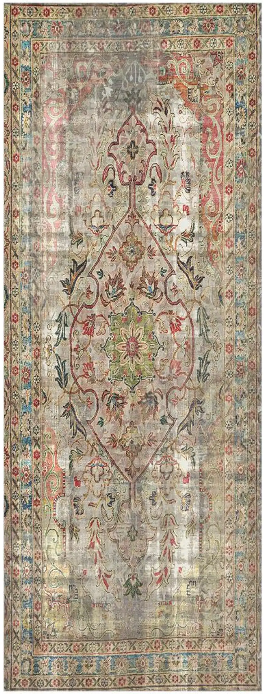 Red Brown And Blue Moroccan Printed Vinyl Area Rug With UV Protection Photo 1