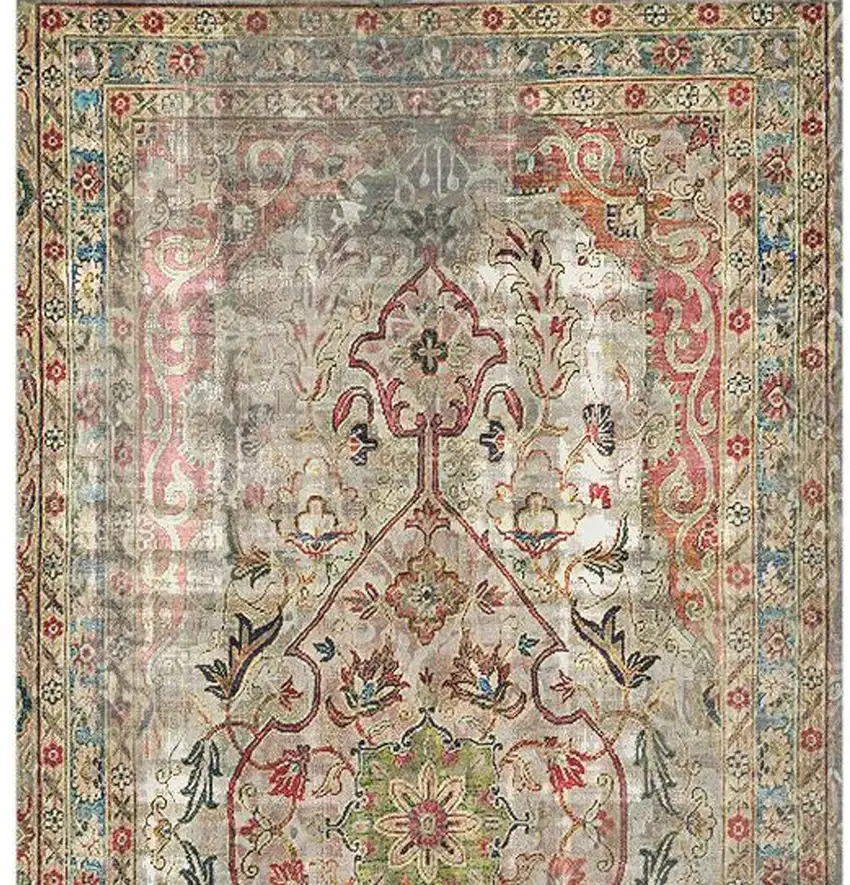 Red Brown And Blue Moroccan Printed Vinyl Area Rug With UV Protection Photo 4