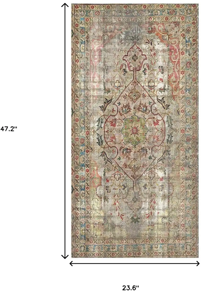 Red Brown And Blue Moroccan Printed Vinyl Area Rug With UV Protection Photo 7