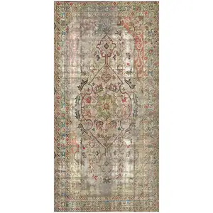Photo of Red Brown And Blue Moroccan Printed Vinyl Area Rug With UV Protection