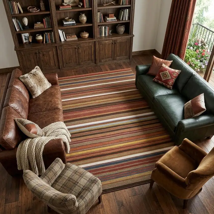 Red Brown And Gray Wool Striped Hand Knotted Area Rug Photo 1
