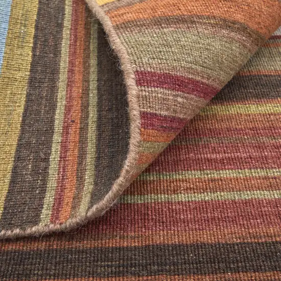 Red Brown And Gray Wool Striped Hand Knotted Area Rug Photo 6