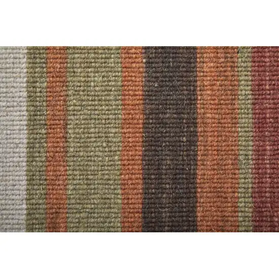 Red Brown And Gray Wool Striped Hand Knotted Area Rug Photo 4