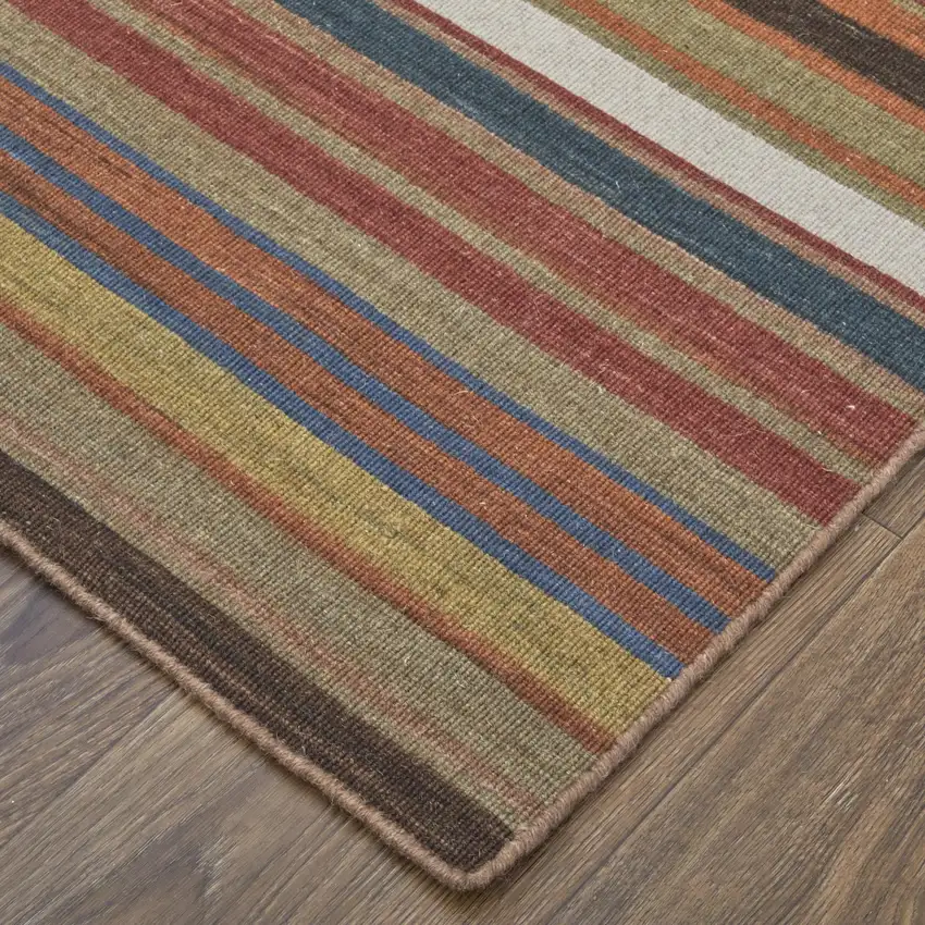 Red Brown And Gray Wool Striped Hand Knotted Area Rug Photo 3