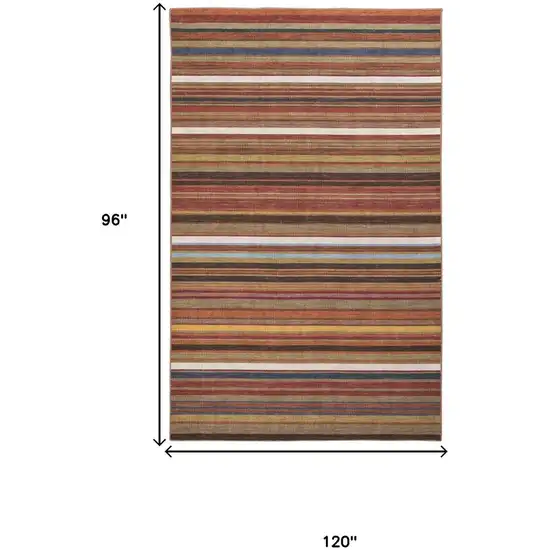 Red Brown And Gray Wool Striped Hand Knotted Area Rug Photo 8