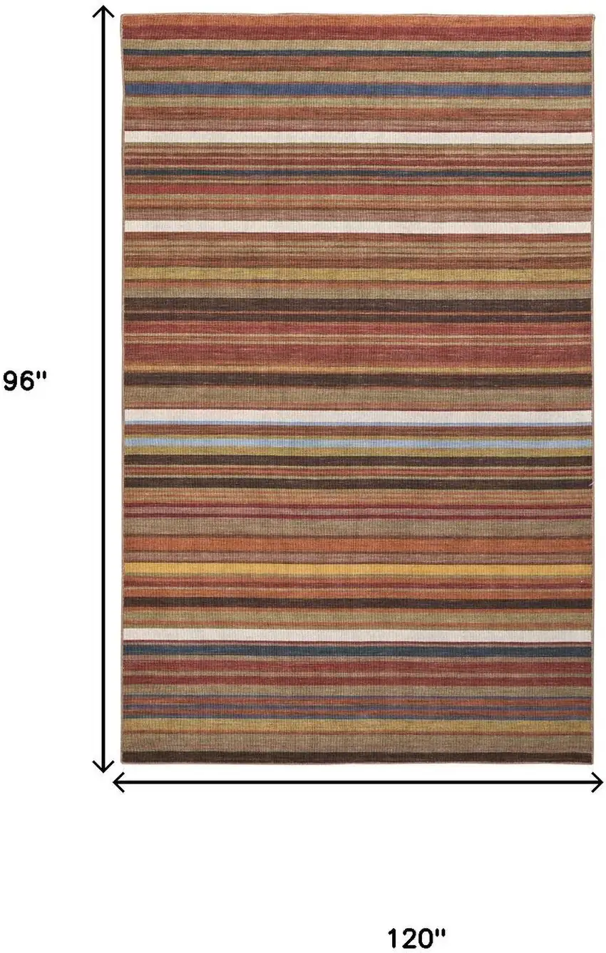 Red Brown And Gray Wool Striped Hand Knotted Area Rug Photo 8
