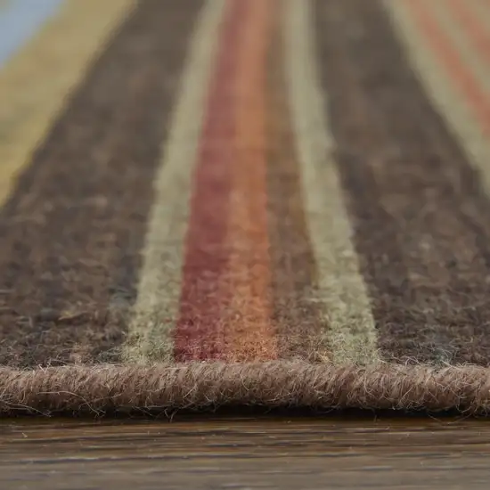 Red Brown And Gray Wool Striped Hand Knotted Area Rug Photo 7