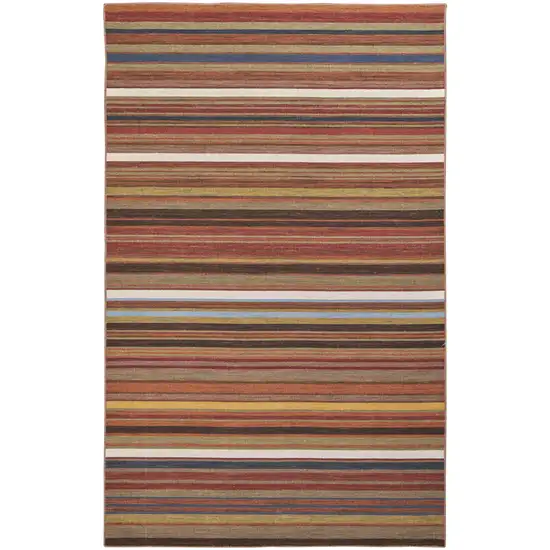 Red Brown And Gray Wool Striped Hand Knotted Area Rug Photo 2