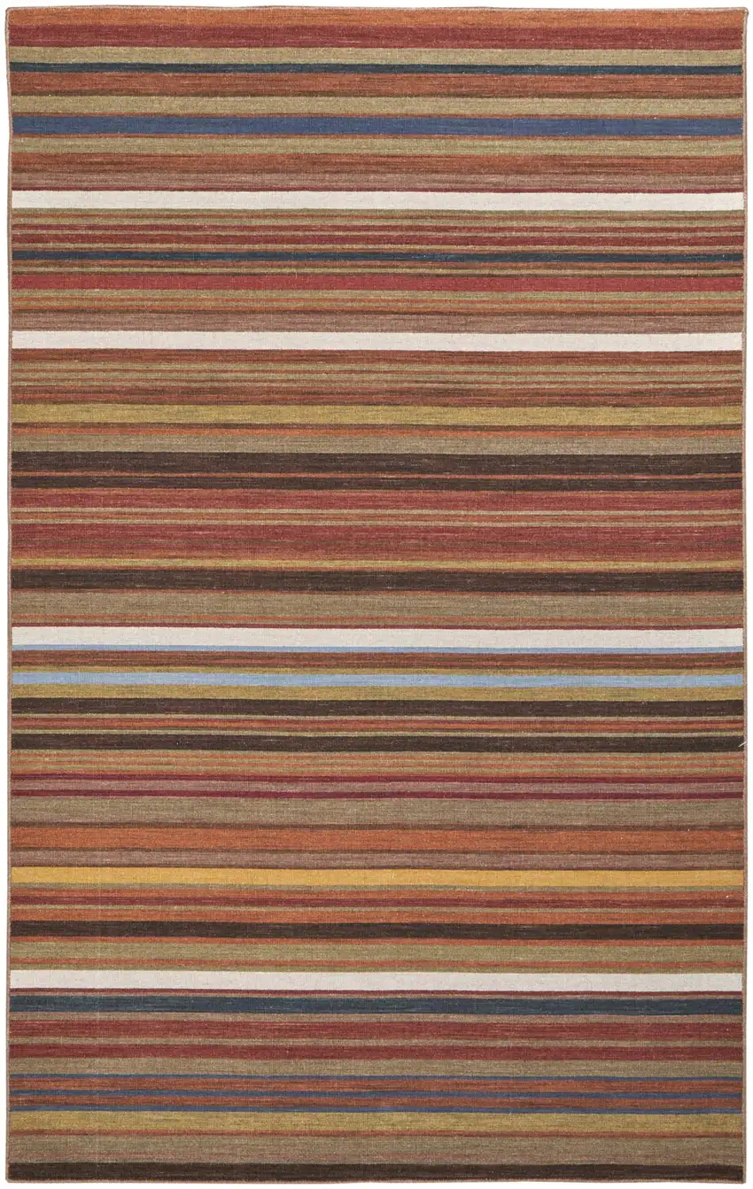 Red Brown And Gray Wool Striped Hand Knotted Area Rug Photo 2