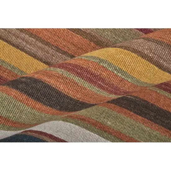 Red Brown And Gray Wool Striped Hand Knotted Area Rug Photo 5