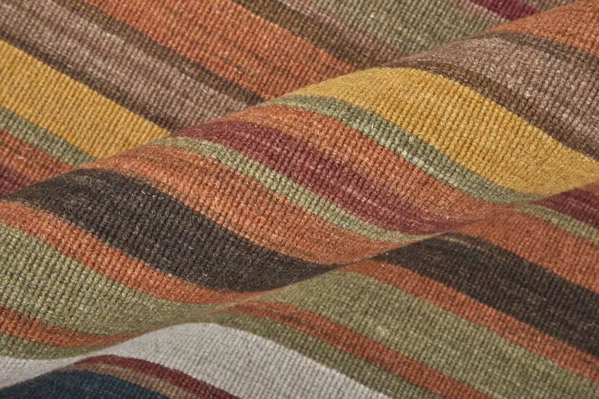 Red Brown And Gray Wool Striped Hand Knotted Area Rug Photo 5