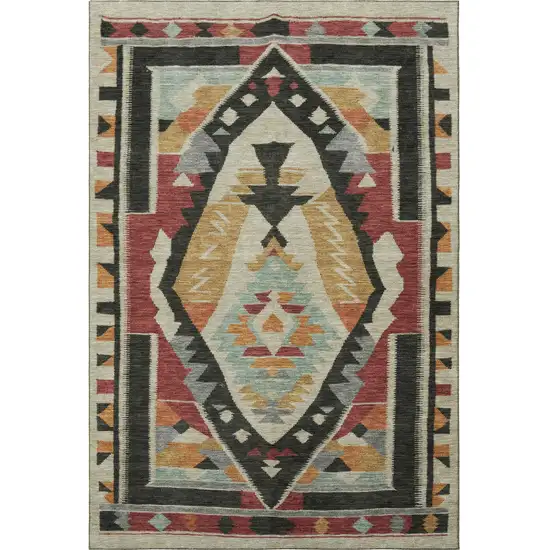 Red Charcoal And Gold Tribal Washable Area Rug With UV Protection Photo 4