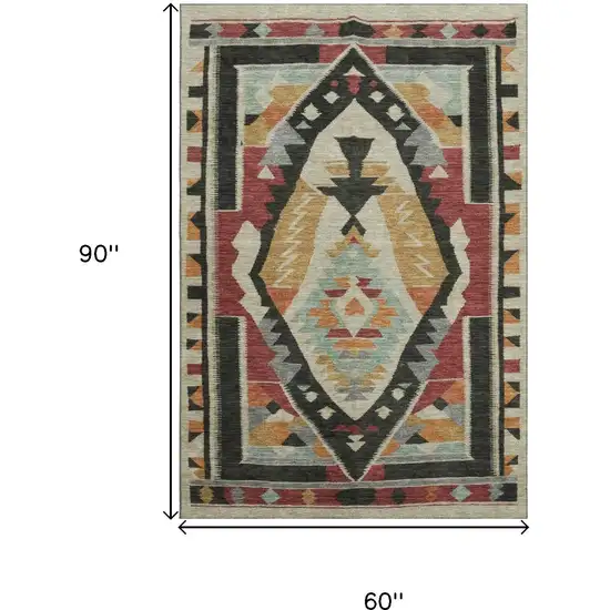 Red Charcoal And Gold Tribal Washable Area Rug With UV Protection Photo 9