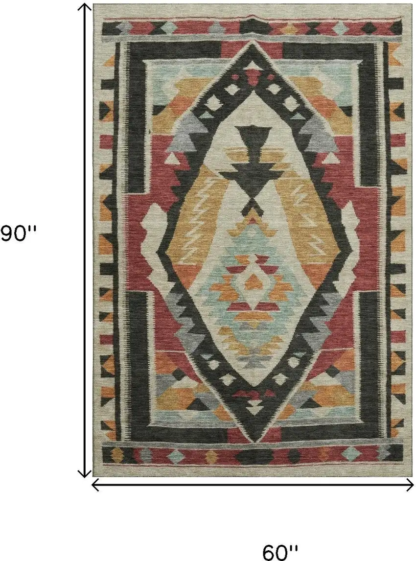 Red Charcoal And Gold Tribal Washable Area Rug With UV Protection Photo 9