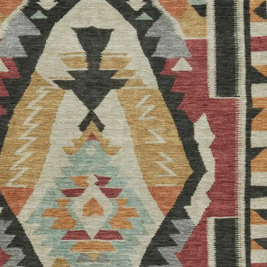 Red Charcoal And Gold Tribal Washable Area Rug With UV Protection Photo 3