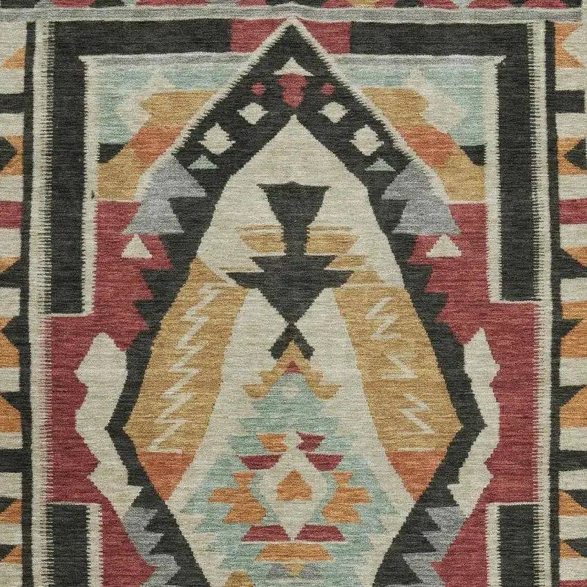 Red Charcoal And Gold Tribal Washable Area Rug With UV Protection Photo 4