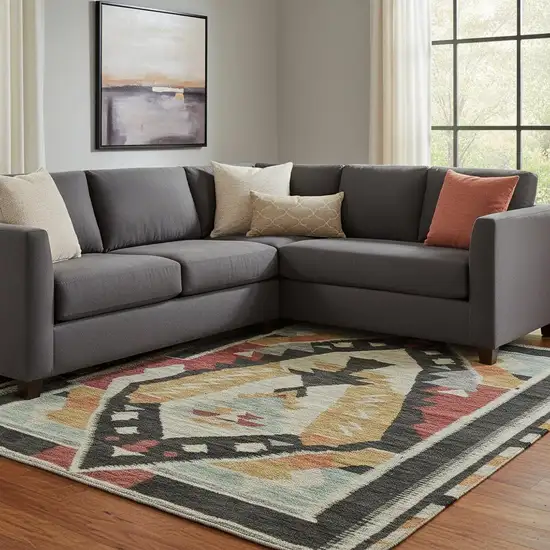 Red Charcoal And Gold Tribal Washable Area Rug With UV Protection Photo 2