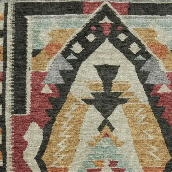 Red Charcoal And Gold Tribal Washable Area Rug With UV Protection Photo 3