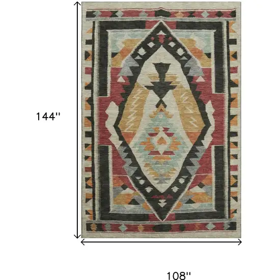 Red Charcoal And Gold Tribal Washable Area Rug With UV Protection Photo 9