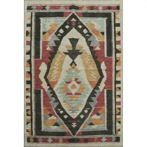 Photo of Red Charcoal And Gold Tribal Washable Area Rug With UV Protection