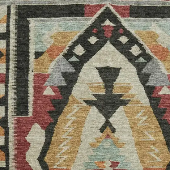 Red Charcoal And Gold Tribal Washable Area Rug With UV Protection Photo 3