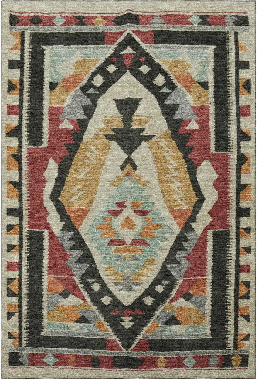 Red Charcoal And Gold Tribal Washable Area Rug With UV Protection Photo 4