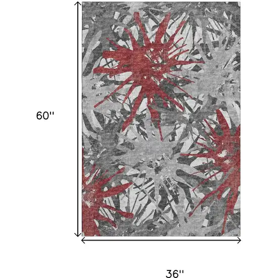 Red Charcoal And Gray Abstract Washable Area Rug With UV Protection Photo 3