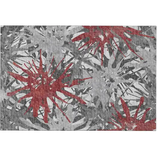 Red Charcoal And Gray Abstract Washable Area Rug With UV Protection Photo 2