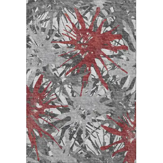 Red Charcoal And Gray Abstract Washable Area Rug With UV Protection Photo 5