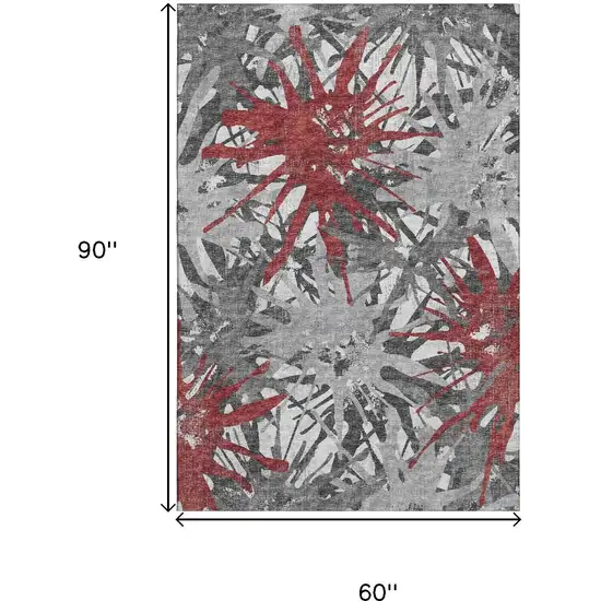 Red Charcoal And Gray Abstract Washable Area Rug With UV Protection Photo 3