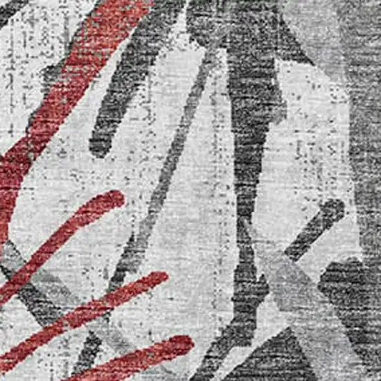 Red Charcoal And Gray Abstract Washable Area Rug With UV Protection Photo 4