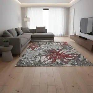 Photo of Red Charcoal And Gray Abstract Washable Area Rug With UV Protection