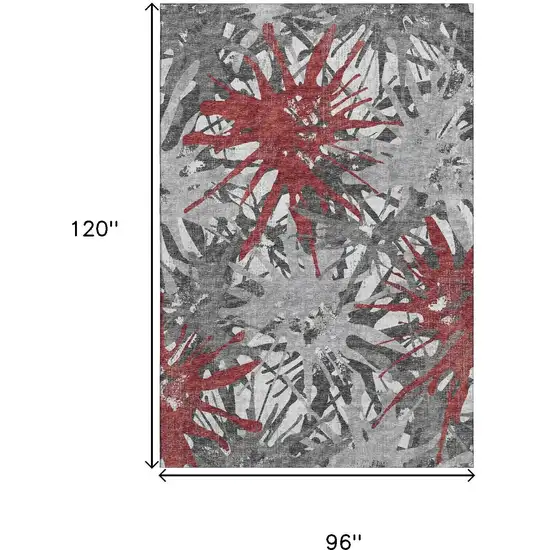 Red Charcoal And Gray Abstract Washable Area Rug With UV Protection Photo 3