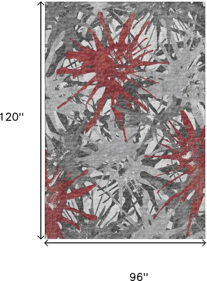 Red Charcoal And Gray Abstract Washable Area Rug With UV Protection Photo 3