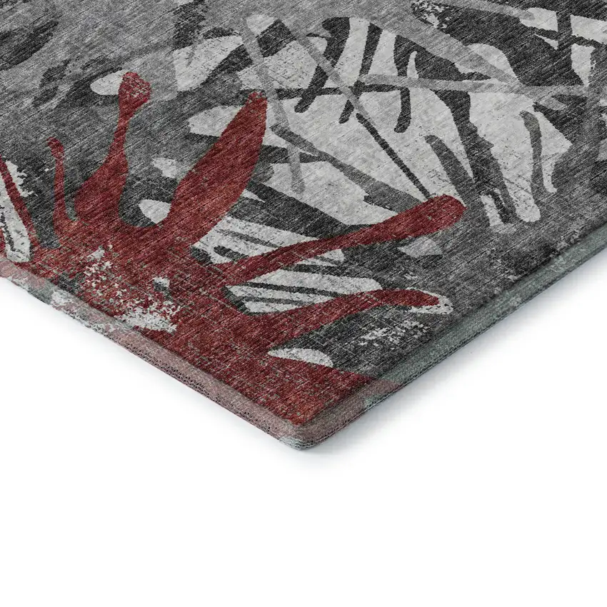 Red Charcoal And Gray Abstract Washable Area Rug With UV Protection Photo 9