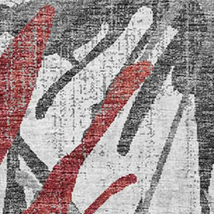 Red Charcoal And Gray Abstract Washable Area Rug With UV Protection Photo 5