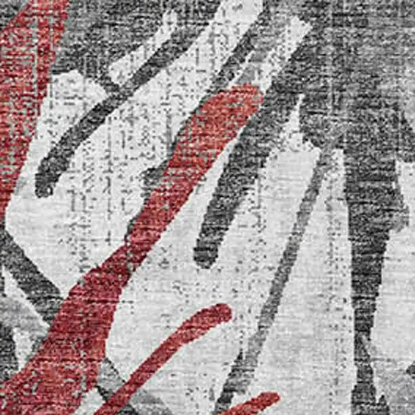 Red Charcoal And Gray Abstract Washable Area Rug With UV Protection Photo 4