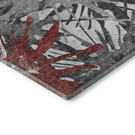 Red Charcoal And Gray Abstract Washable Area Rug With UV Protection Photo 9