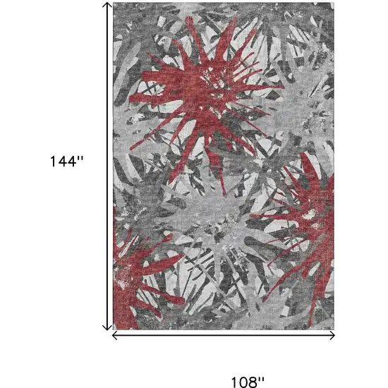 Red Charcoal And Gray Abstract Washable Area Rug With UV Protection Photo 3