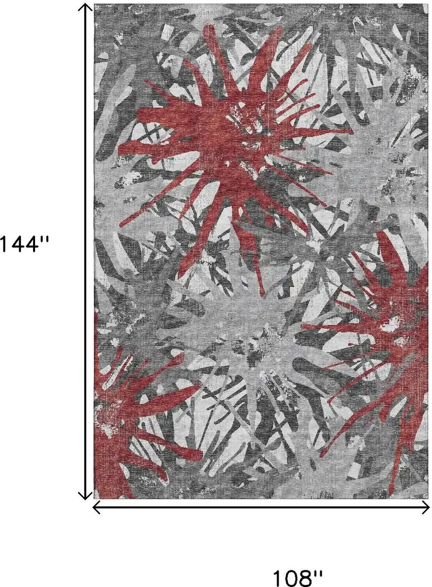 Red Charcoal And Gray Abstract Washable Area Rug With UV Protection Photo 3
