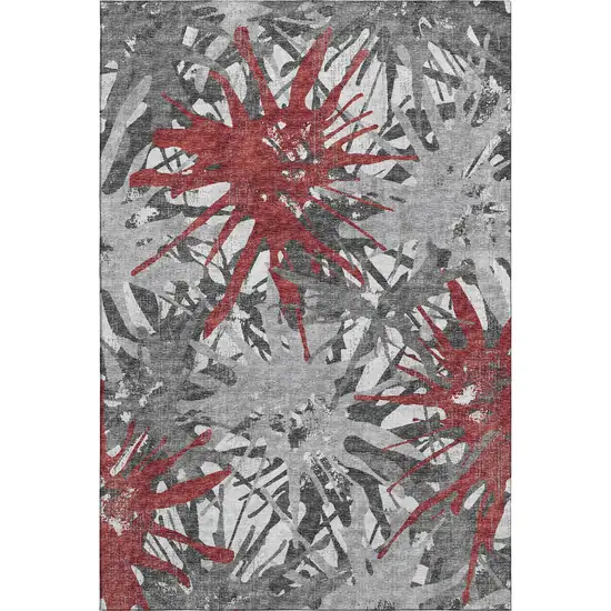 Red Charcoal And Gray Abstract Washable Area Rug With UV Protection Photo 2