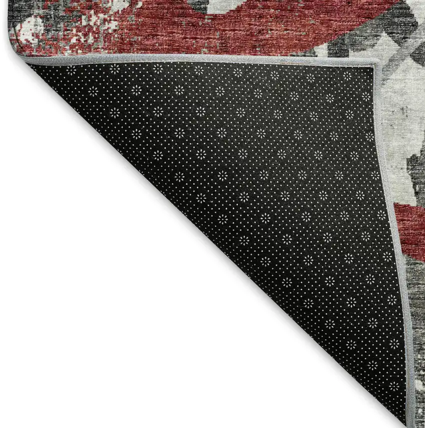 Red Charcoal And Gray Abstract Washable Area Rug With UV Protection Photo 7