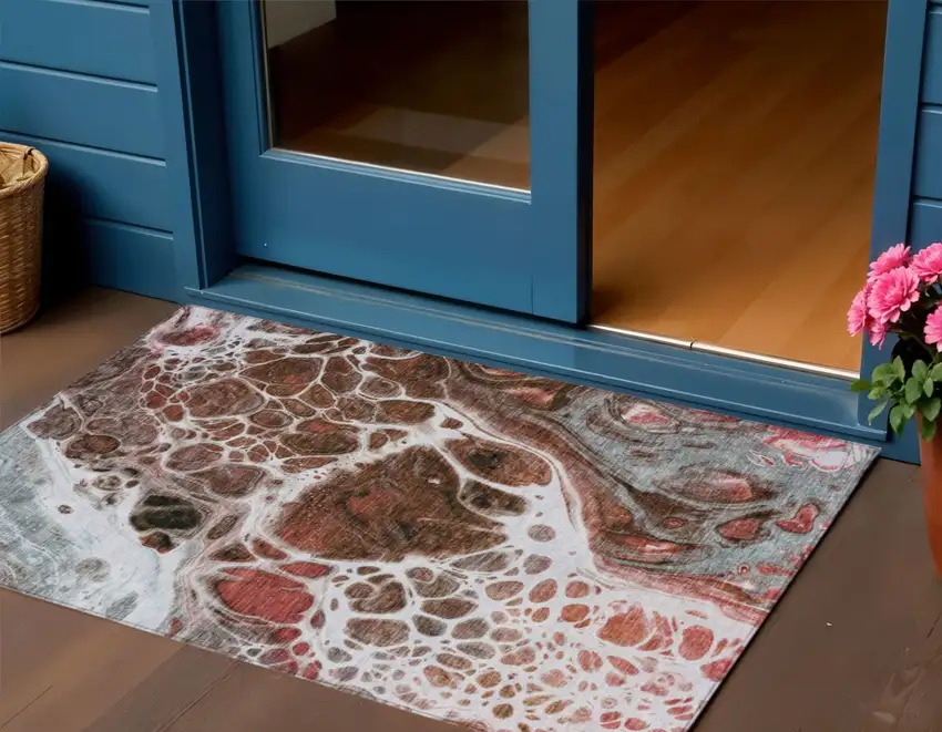 Red Copper And Gray Nautical Washable Indoor Outdoor Area Rug Photo 1