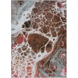 Photo of Red Copper And Gray Nautical Washable Indoor Outdoor Area Rug