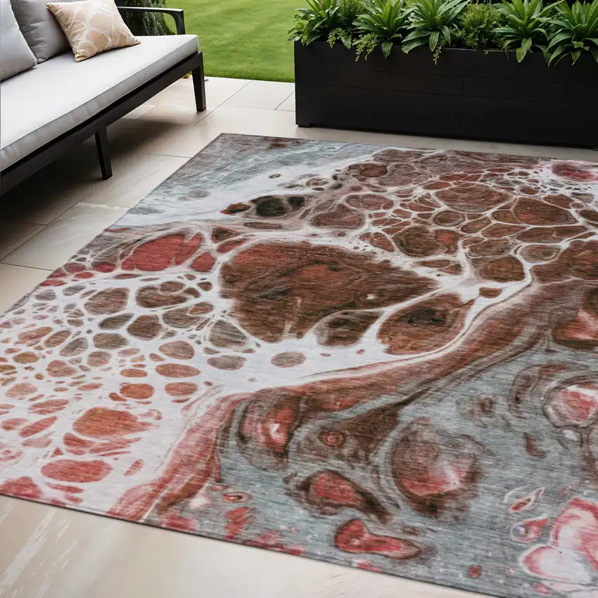 Red Copper And Gray Nautical Washable Indoor Outdoor Area Rug Photo 2